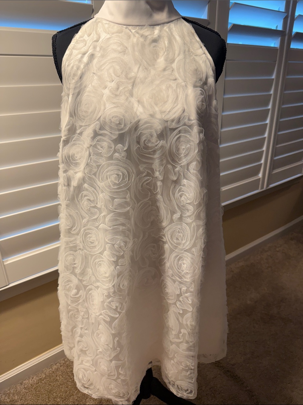 White Floral-Texture Halter Mini Dress